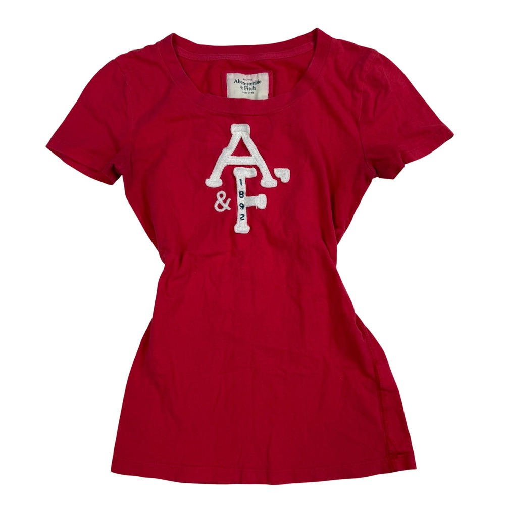 VTG Abercrombie & Fitch Pink/Red Puff print T-Shirt XS Y2K Logo A&F Fitted